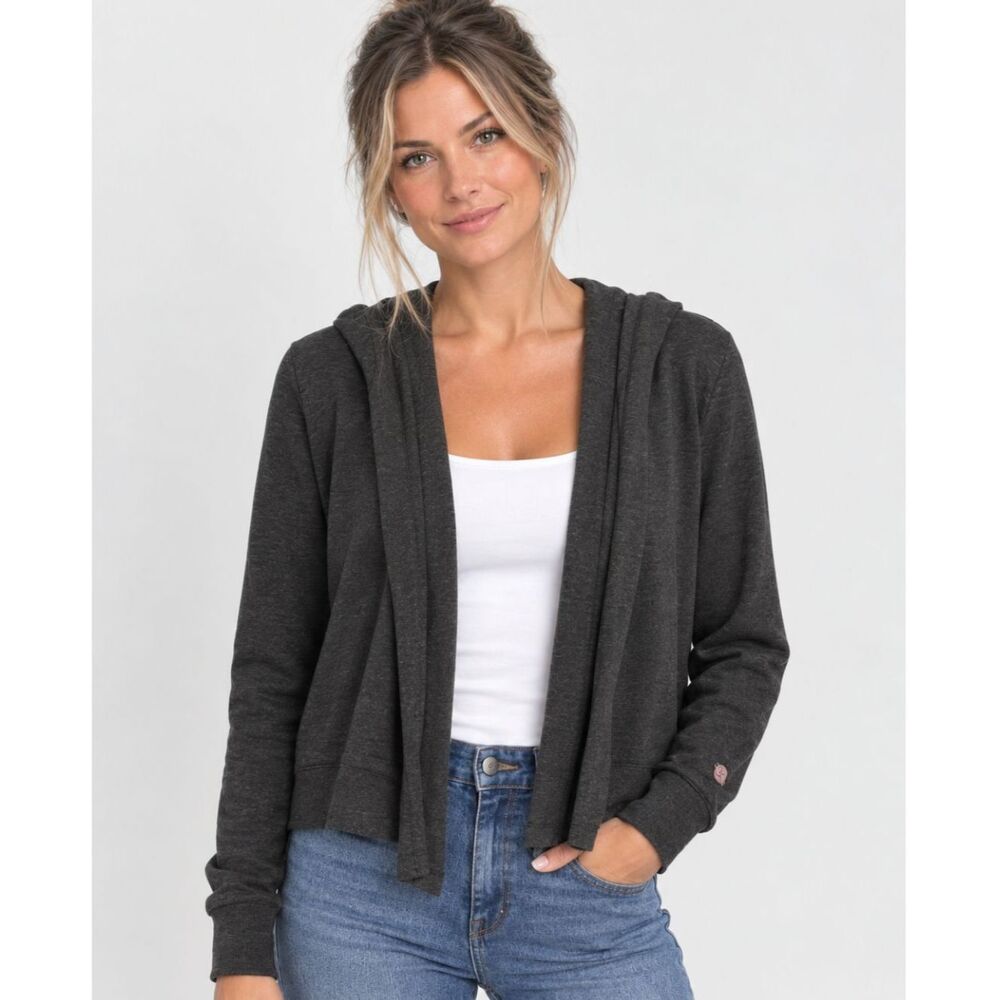 Calia by Carrie Underwood Dark Gray/Black Open Front Cardigan Hoodie L